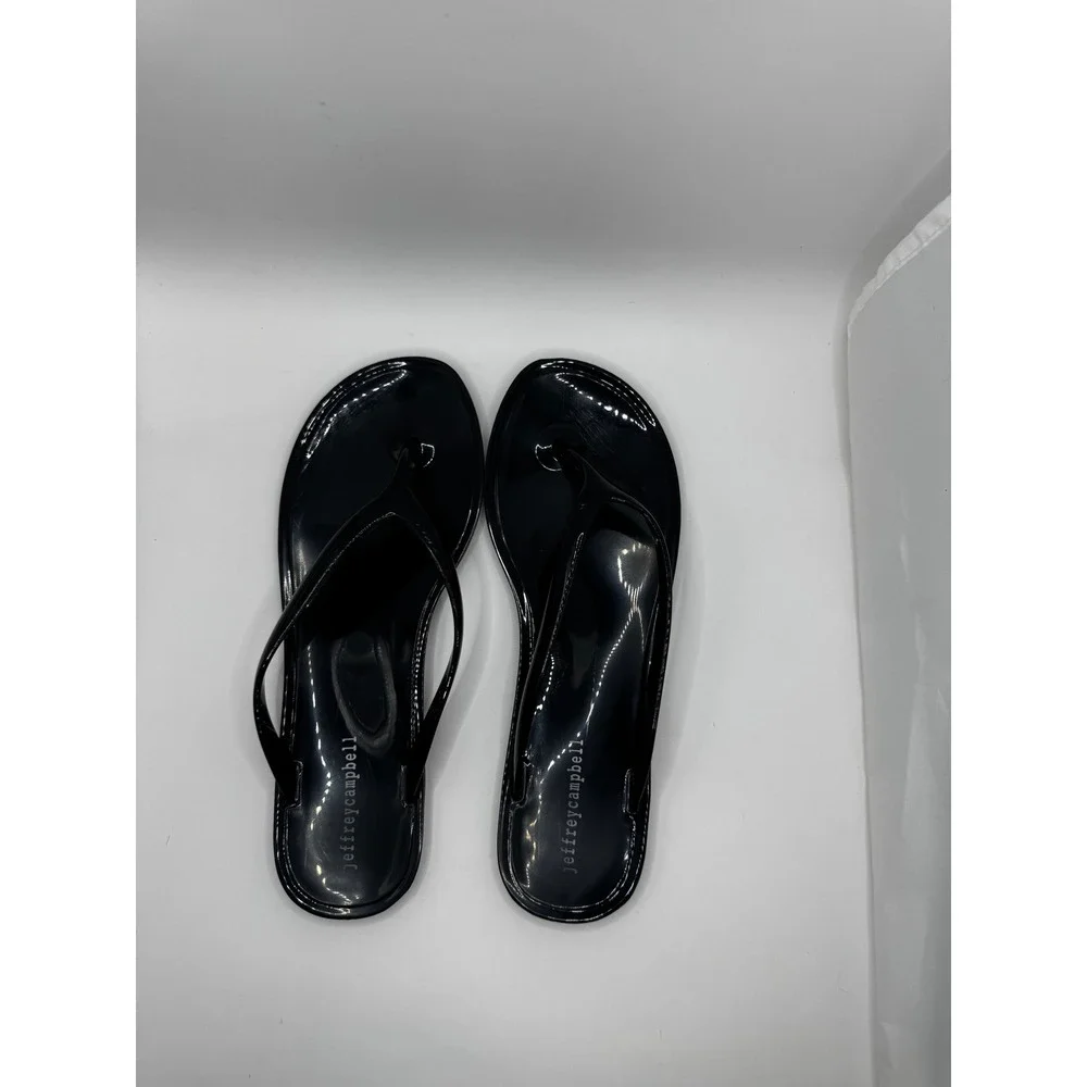 Jeffrey Campbell Womens Black Jelly Flip Flop Sandals Glossy Thong Flat Size 7